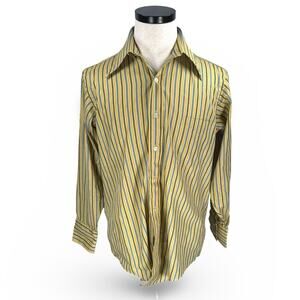 VTG Jack Parrish Shirt Men's 15.5 Yellow Stripe Pointed Dagger Collar Button 70s